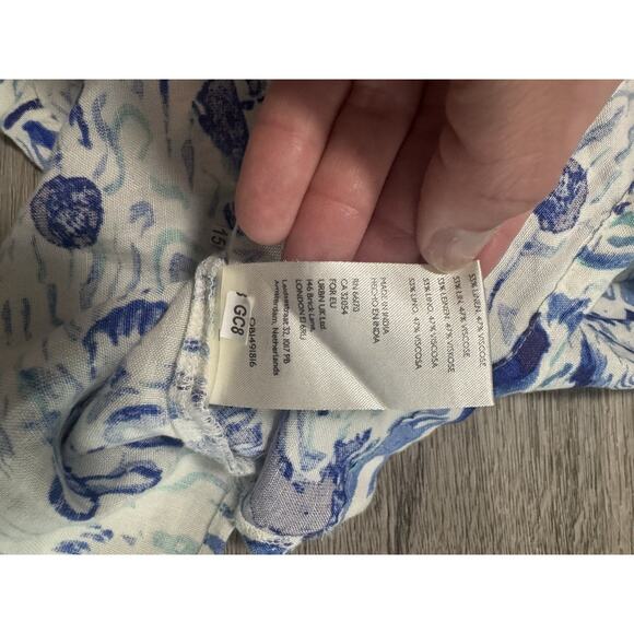 Anthropologie Maeve Classic Surf Shirt Linen Blend Blue White Open Back Large - Picture 4 of 7